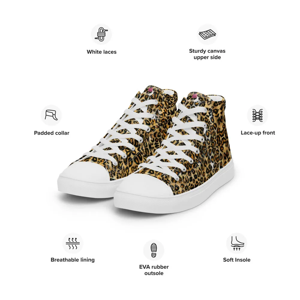 Brown Leopard Women's Sneakers, Sexy Animal Print Premium High Top Tennis Shoes For Ladies