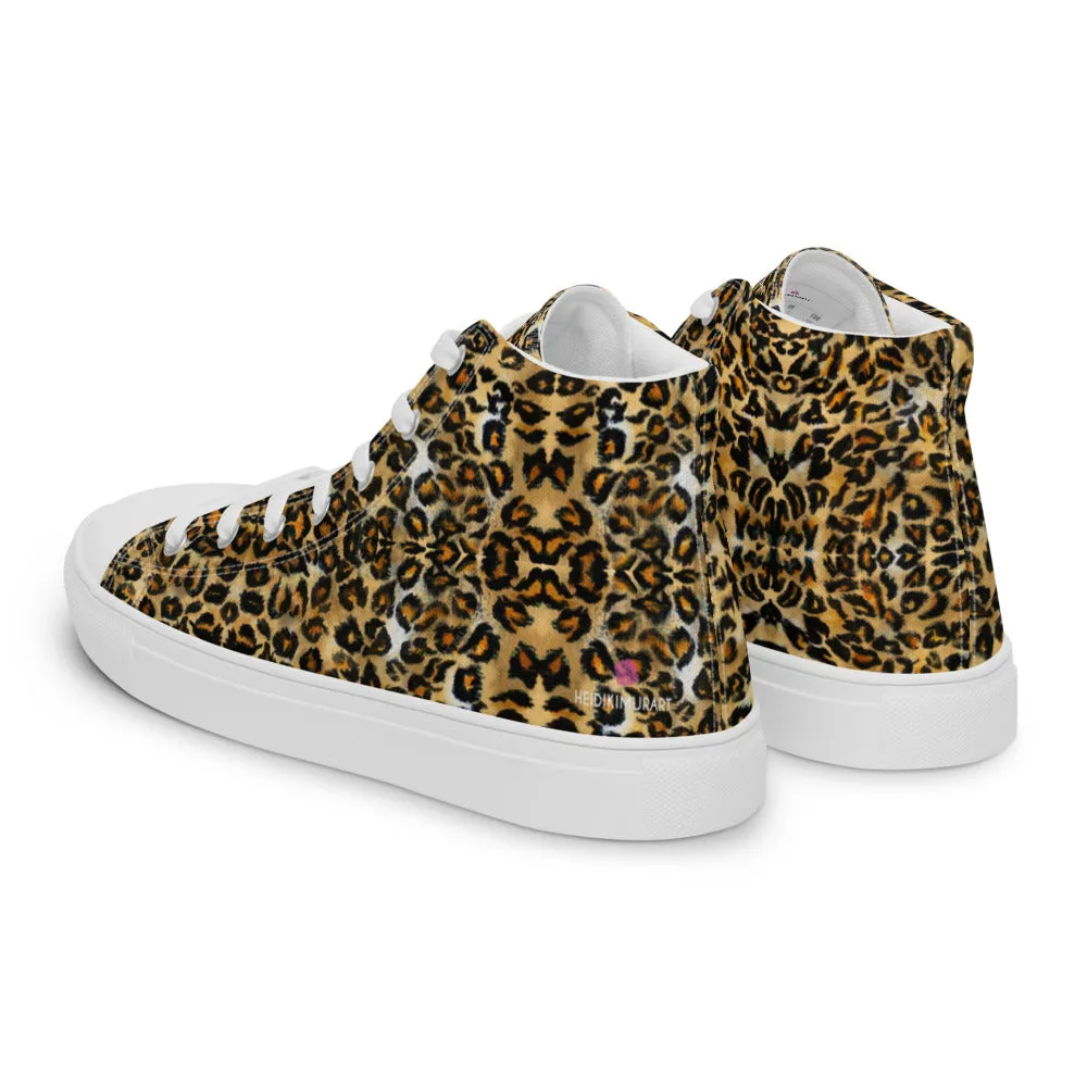 Brown Leopard Women's Sneakers, Sexy Animal Print Premium High Top Tennis Shoes For Ladies