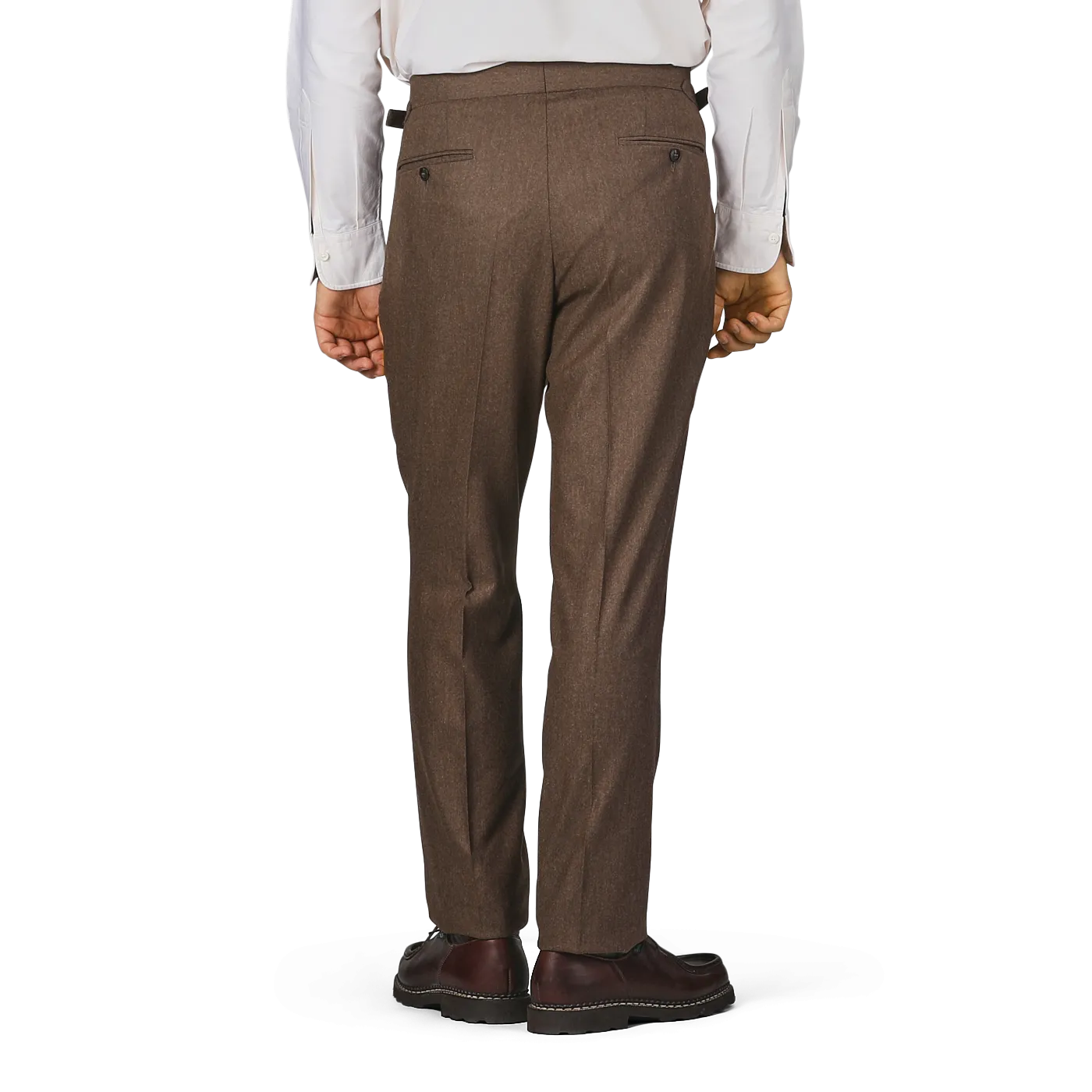 Brown Melange Wool Flannel Pleated Trousers