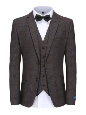 Brown Men's Slim-Fit 3pc Blue Check Plaid Suit - Regular