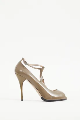 Brown Patent Leather Double T-Strap Pump