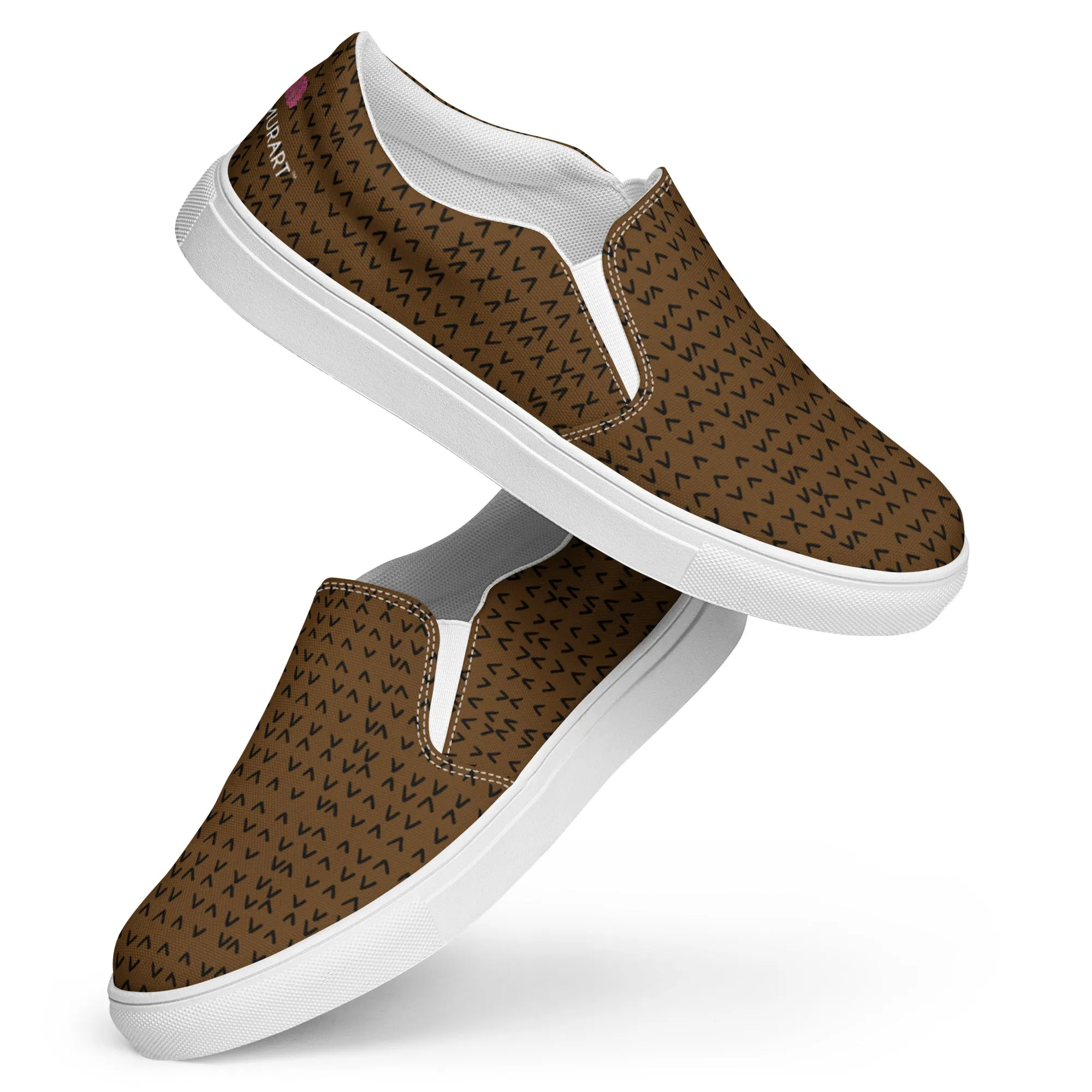 Brown Patterned Women's Sneakers, Unique Abstract Print Women’s Slip-On Canvas Shoes (US Size: 5-12)