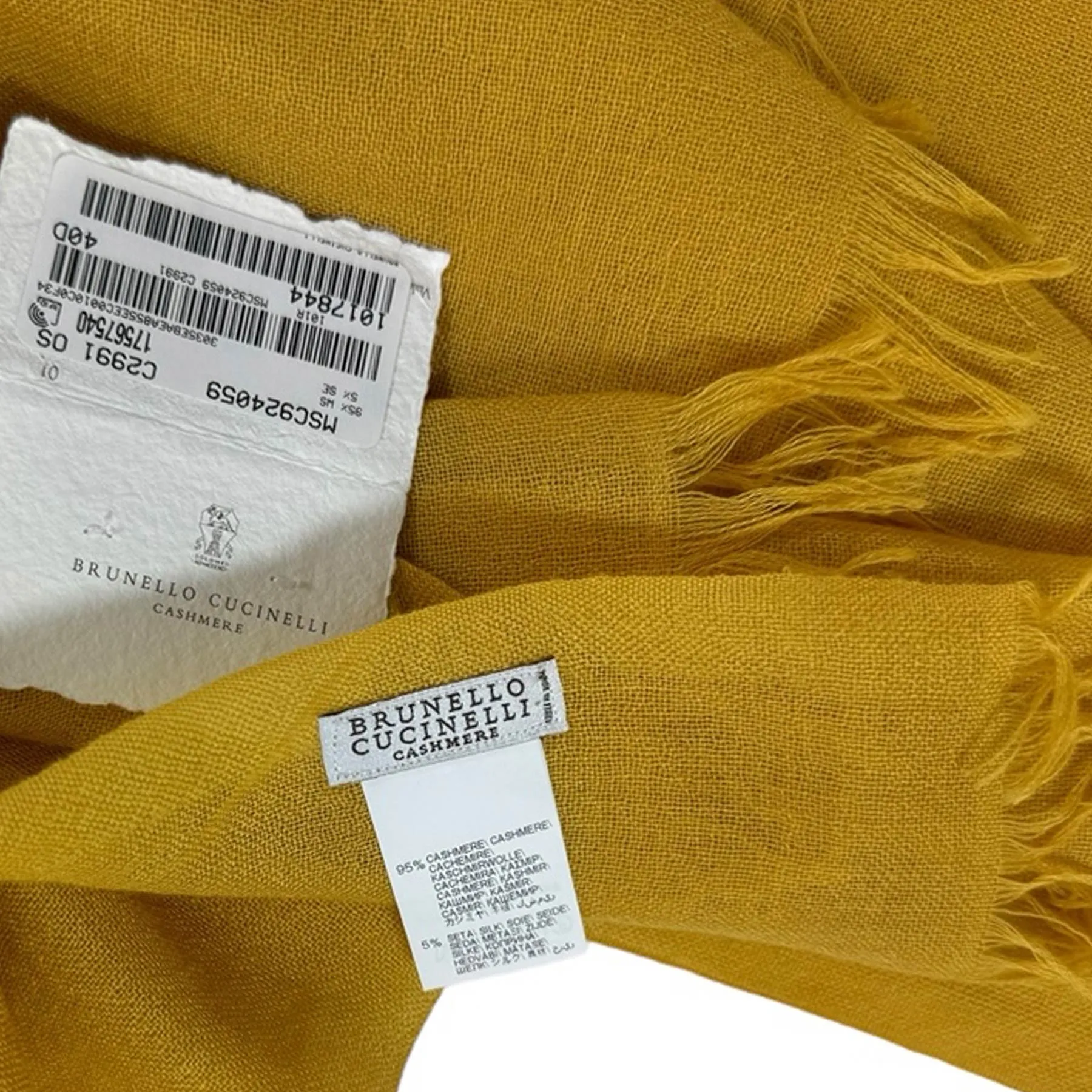 Brunello Cucinelli Cashmere Scarf Yellow Ocher - Large Women Shawl