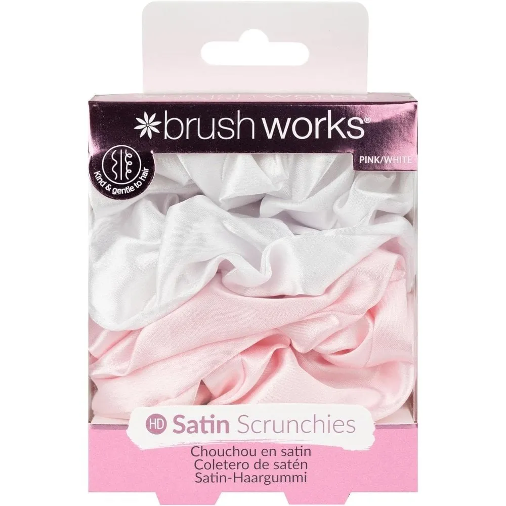 Brushworks Pink & White Satin Scrunchies Pack of 4