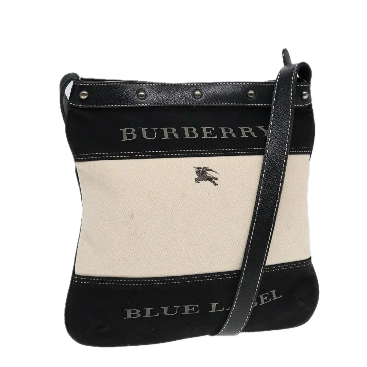 BURBERRY Blue Label Shoulder Bag Canvas Black White Silver  bs17299