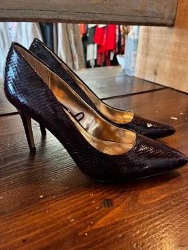 Burgundy Faux Snakeskin Heels (Size 8)