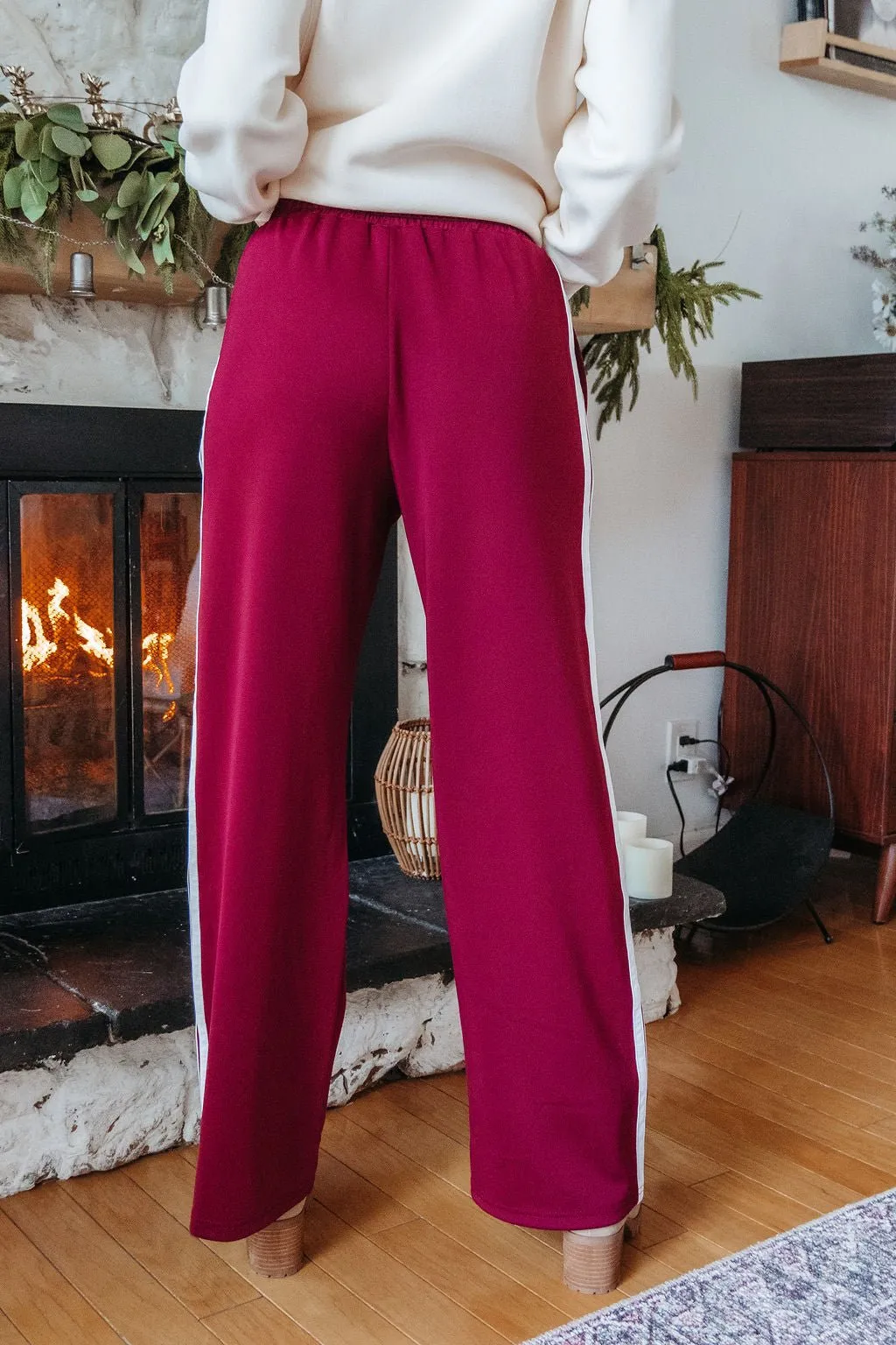 Burgundy Striped Athleisure Pants