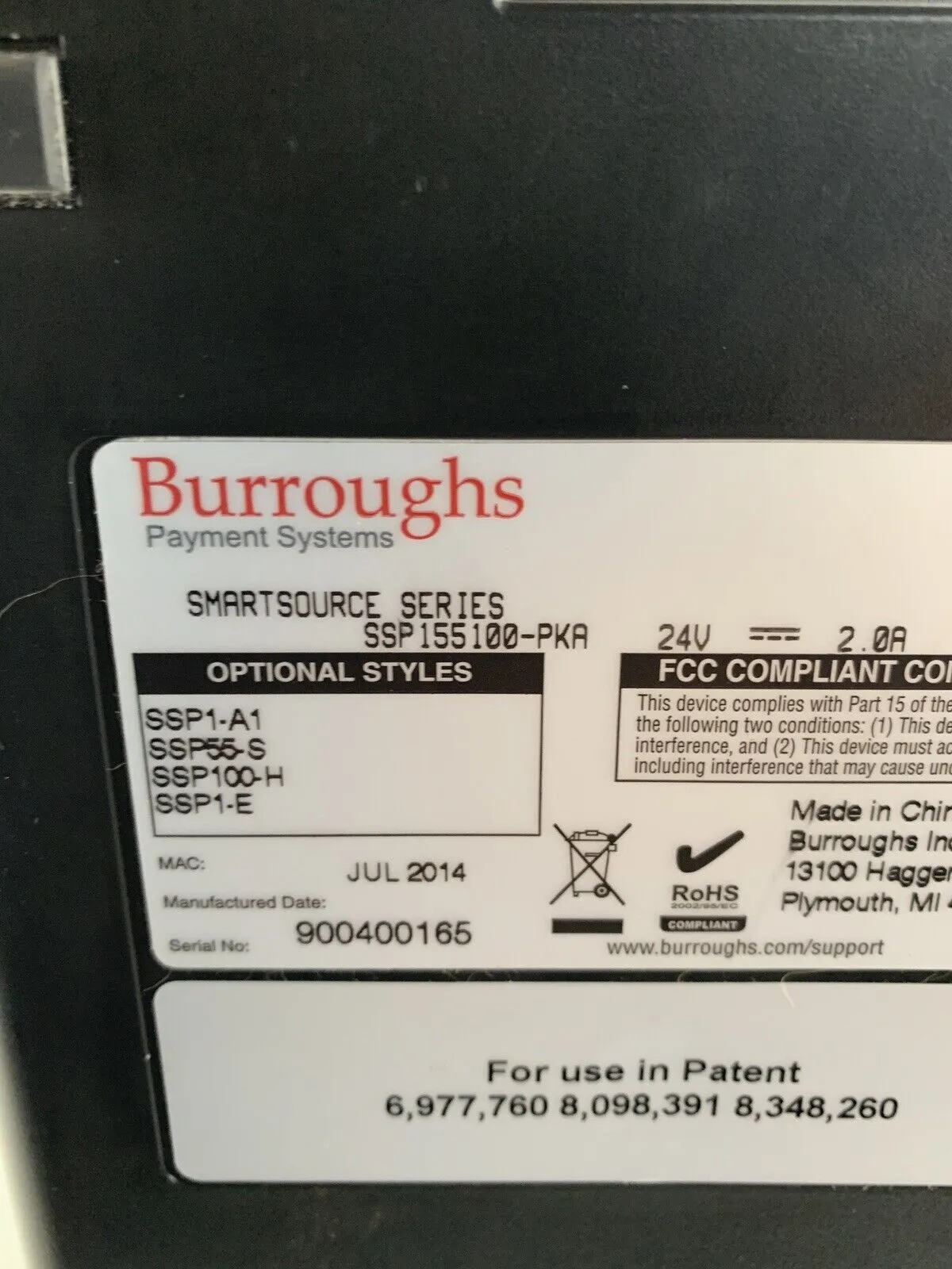 Burroughs Unisys SmartSource Check Scanner SSP155100-PKA Untested No PowerSupply