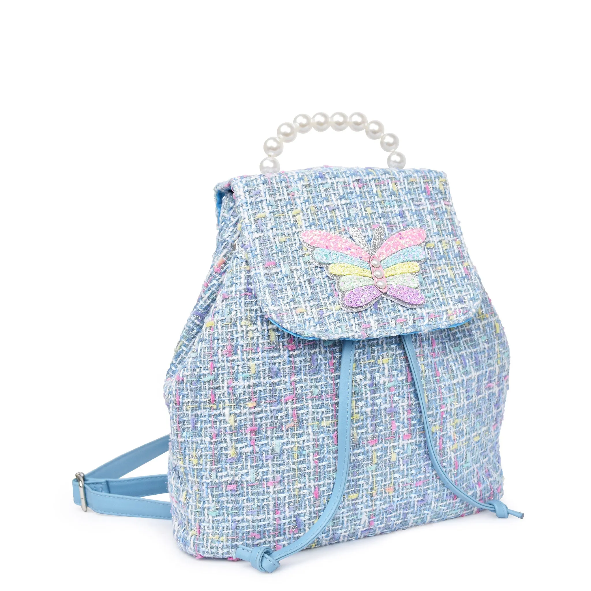 Butterfly Tweed Drawstring Mini Backpack