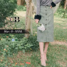 BUTTONED CHECKED MIDI SKIRTS