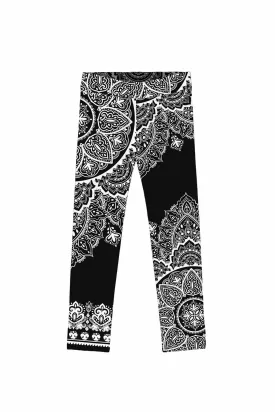 BUY 1 GET 4 FREE! Black Nirvana Lucy White Geometric Boho Print Trendy Leggings - Kids