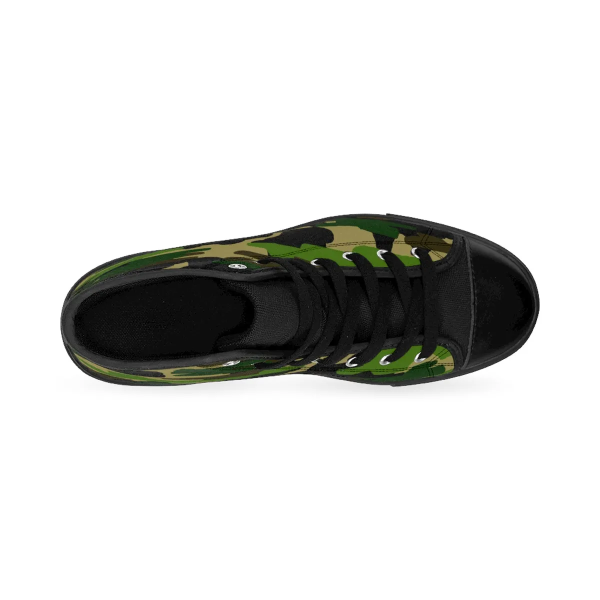 Camouflage Men's High Top Sneakers, Green Military Army Print High Top Sneakers For Men