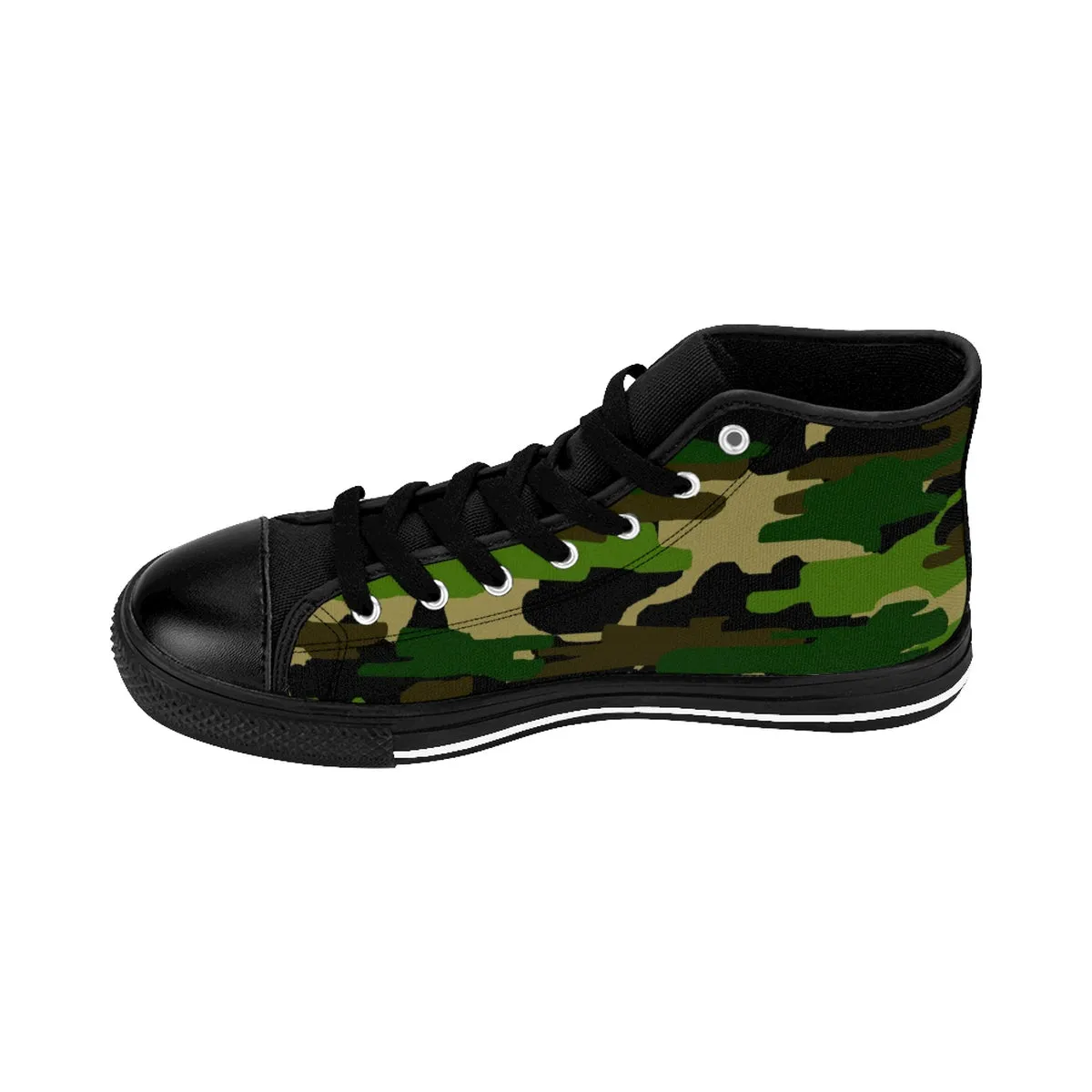 Camouflage Men's High Top Sneakers, Green Military Army Print High Top Sneakers For Men