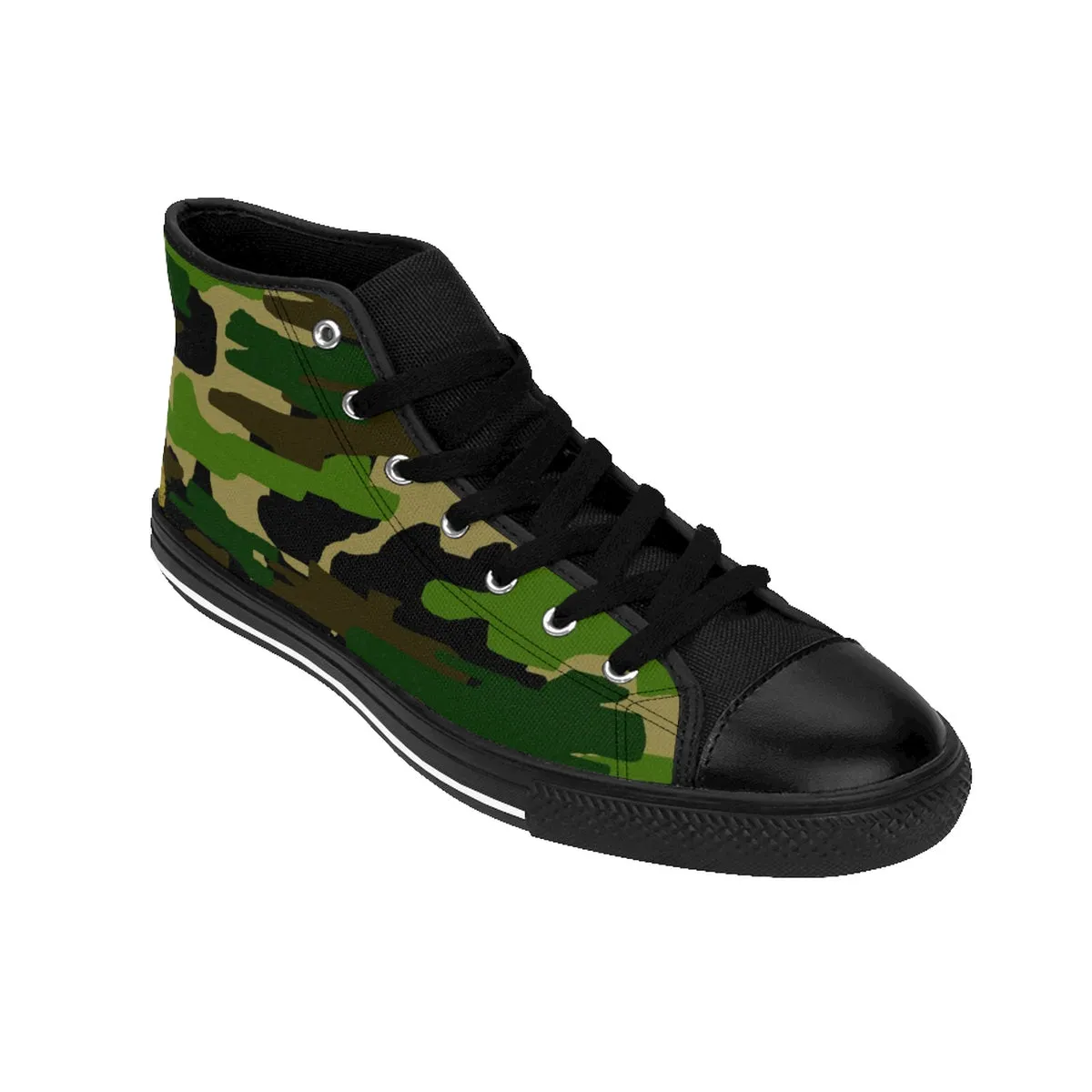 Camouflage Men's High Top Sneakers, Green Military Army Print High Top Sneakers For Men