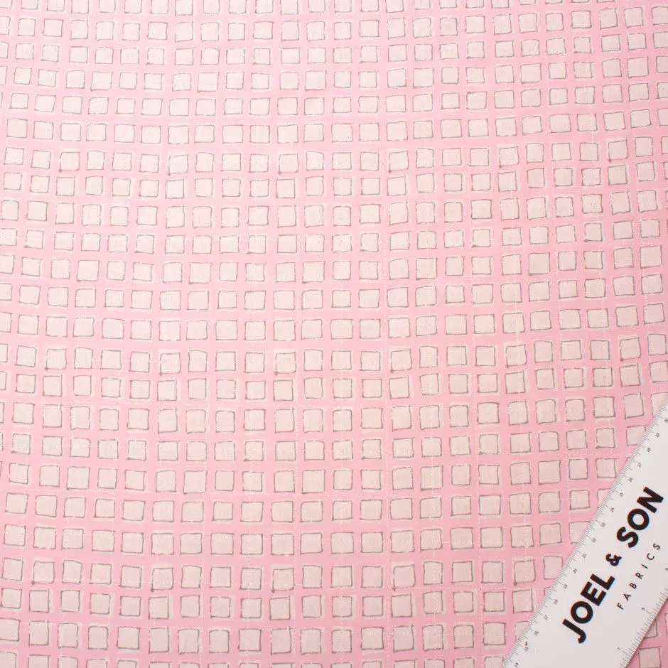 Candy Pink Square Printed Embroidered Silk