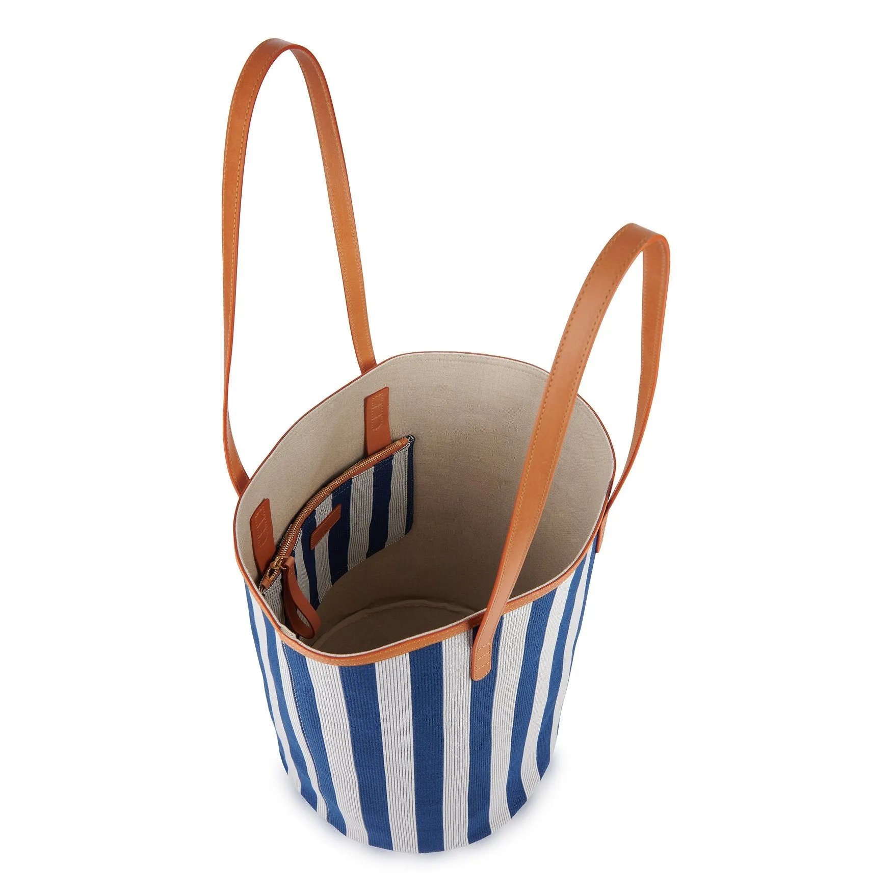 Canvas Circle Bucket Bag - Blue/White