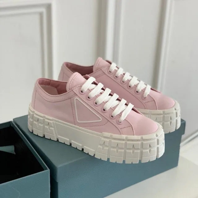 Canvas Leather Platforms Shoes Women Chunky Sneakers Fashion Shoes Women Choussure Femme Designer Shoes Women Luxury Brand Logo