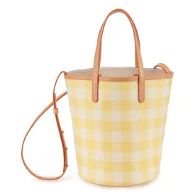 Canvas Mini Circle Bucket Bag - Sun/White