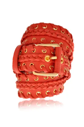 CARLOS MIELE BRAIDED Red Leather Belt