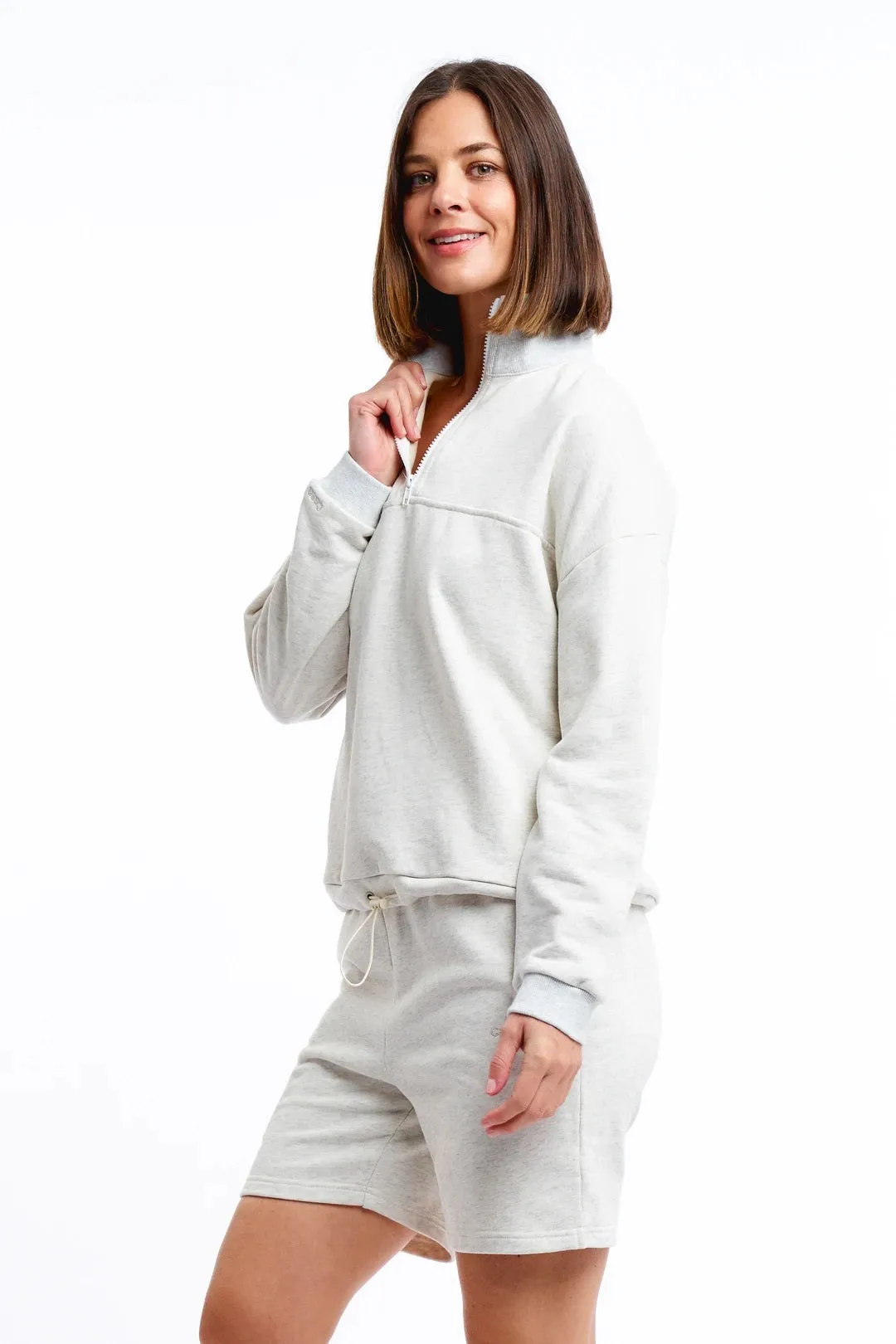 Casa Amuk WOMENS 1/4 ZIP JUMPER - WHITE MARLE