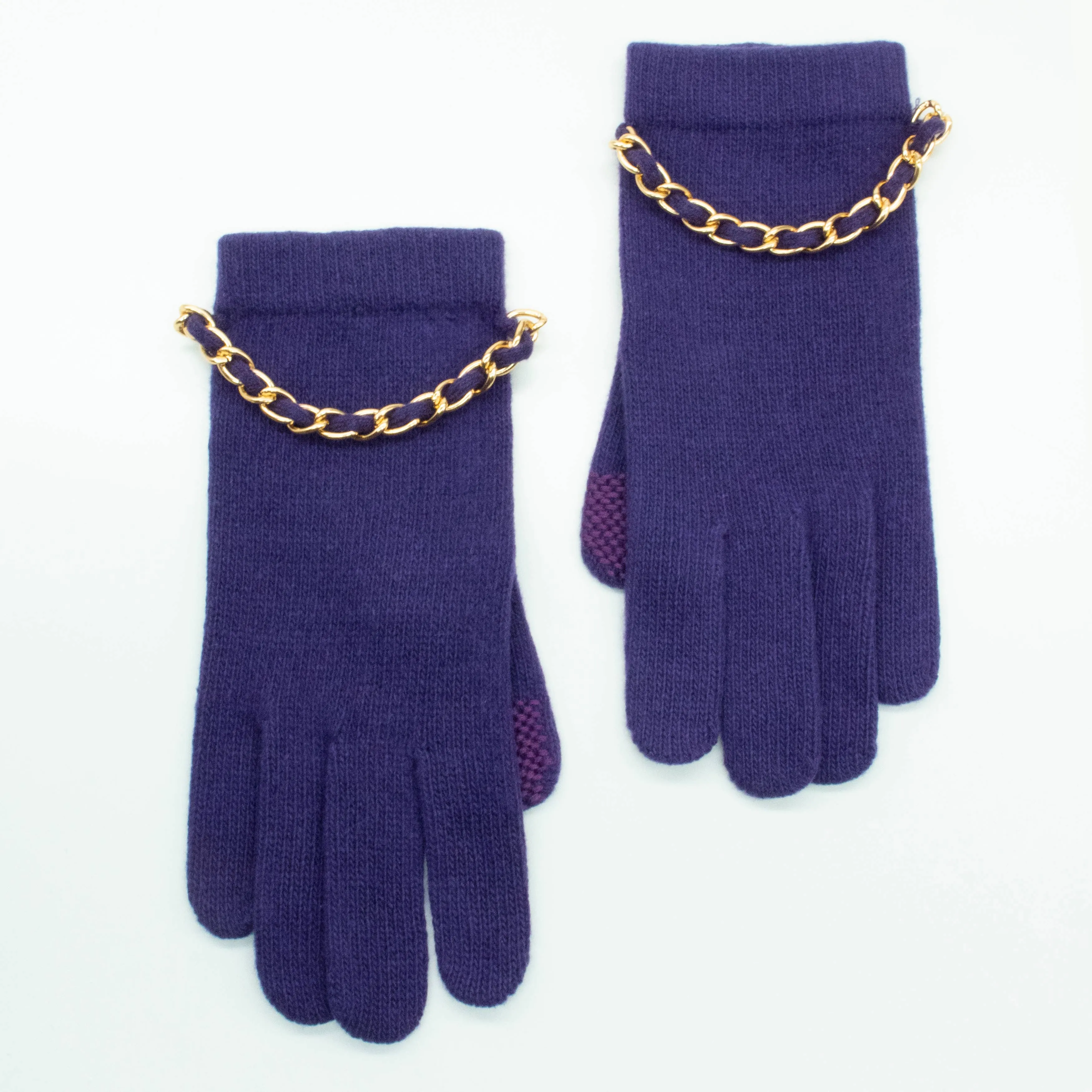 CASHMERE TECH GLOVES WITH CHAIN