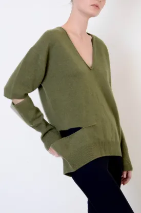 Cashmere V Neck Cutout Sweater - WESTON