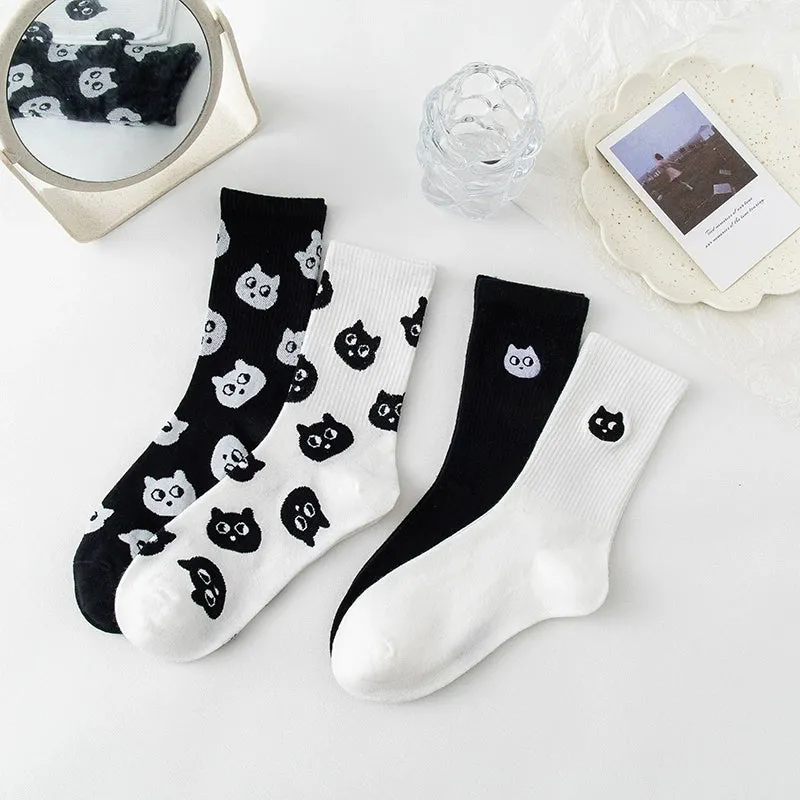 Cat Embroidery Cotton Socks