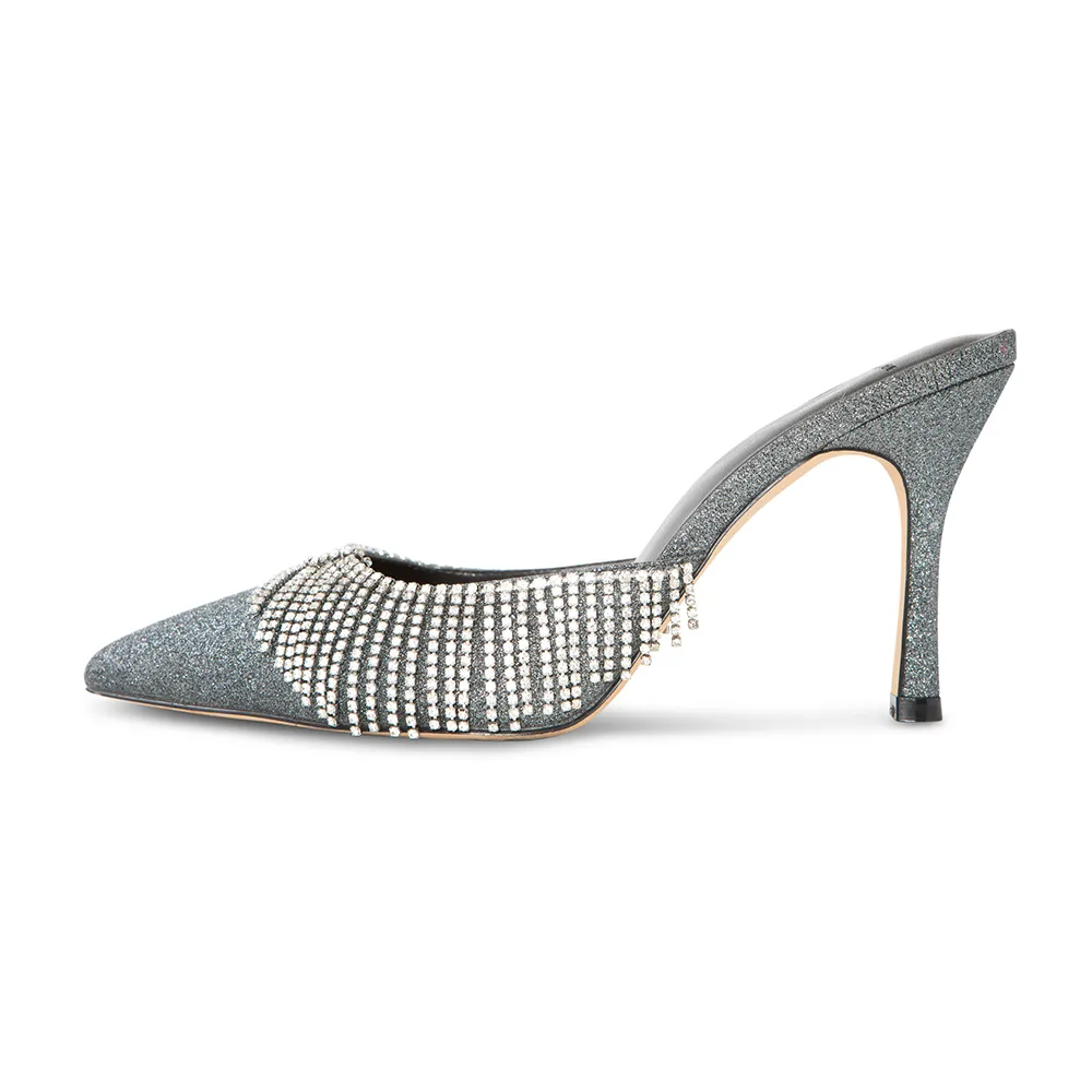 Catherine Vegan Pewter Silver Mules