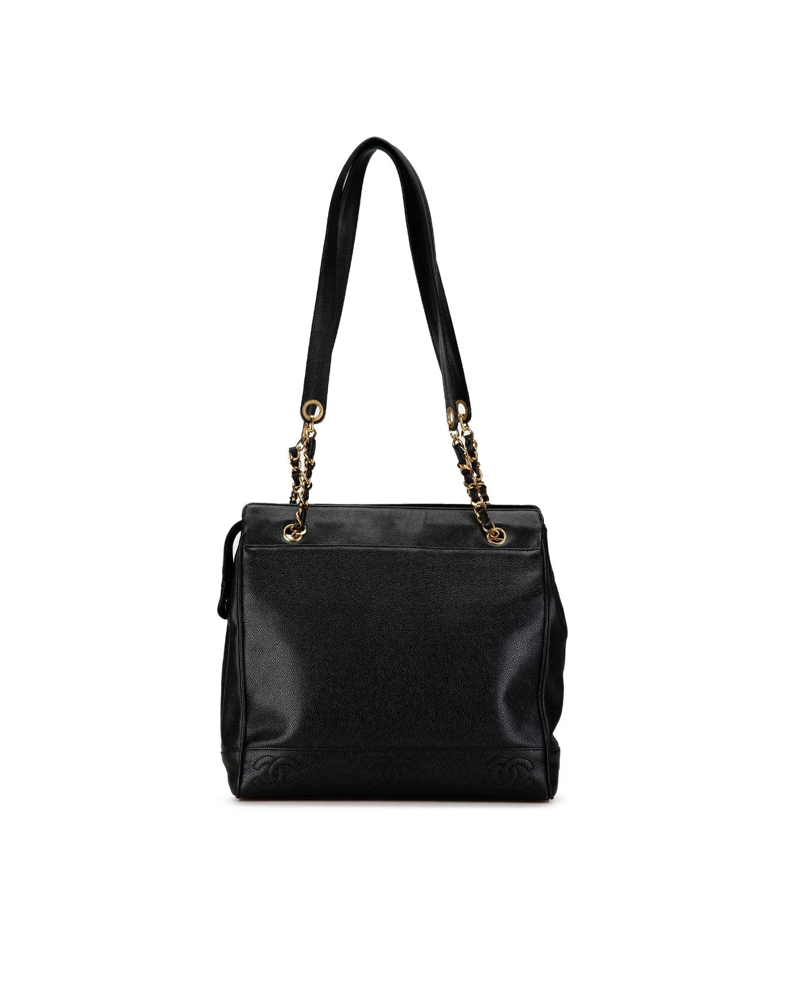 Caviar Leather Shoulder Bag with Chain Straps