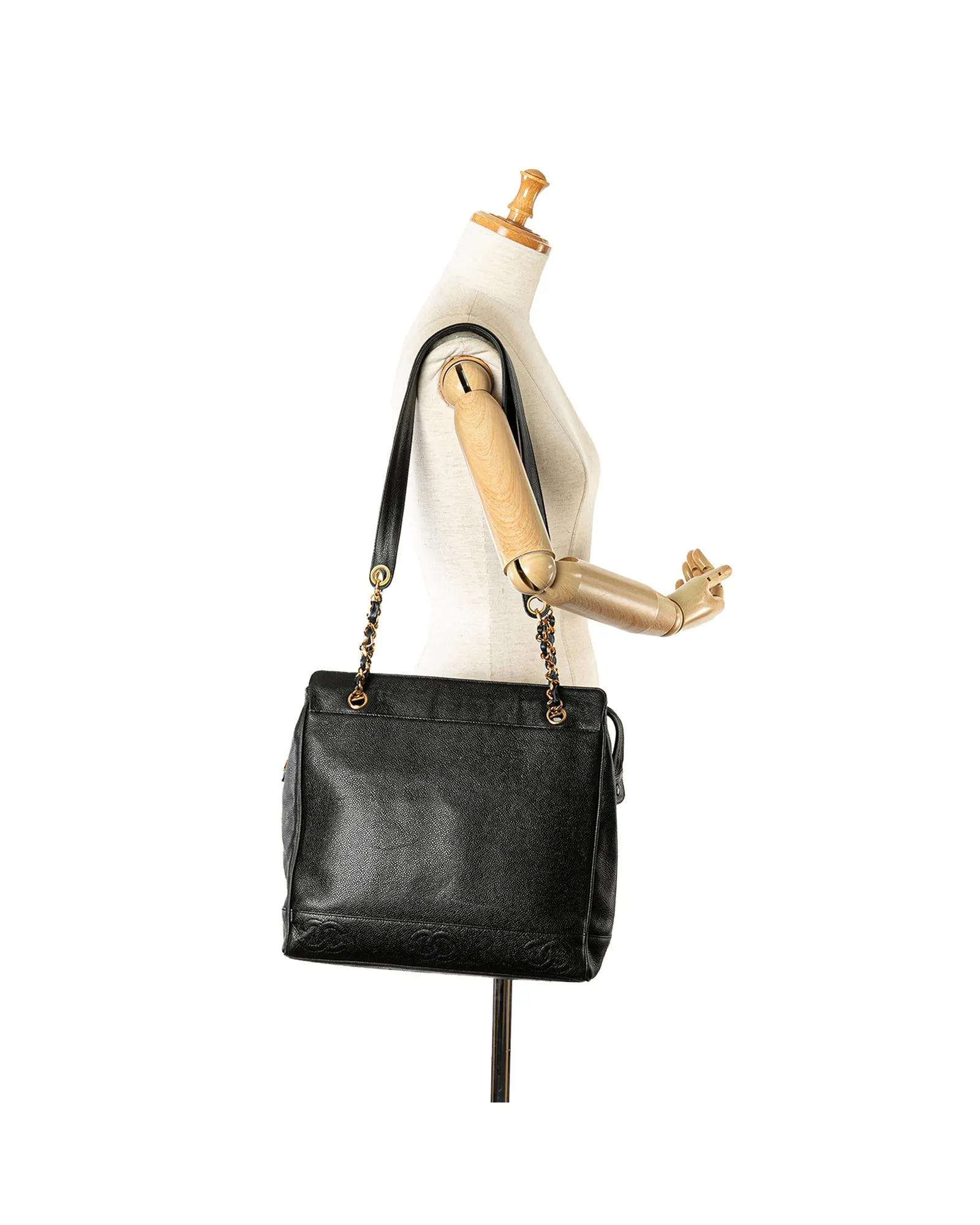 Caviar Leather Shoulder Bag with Chain Straps