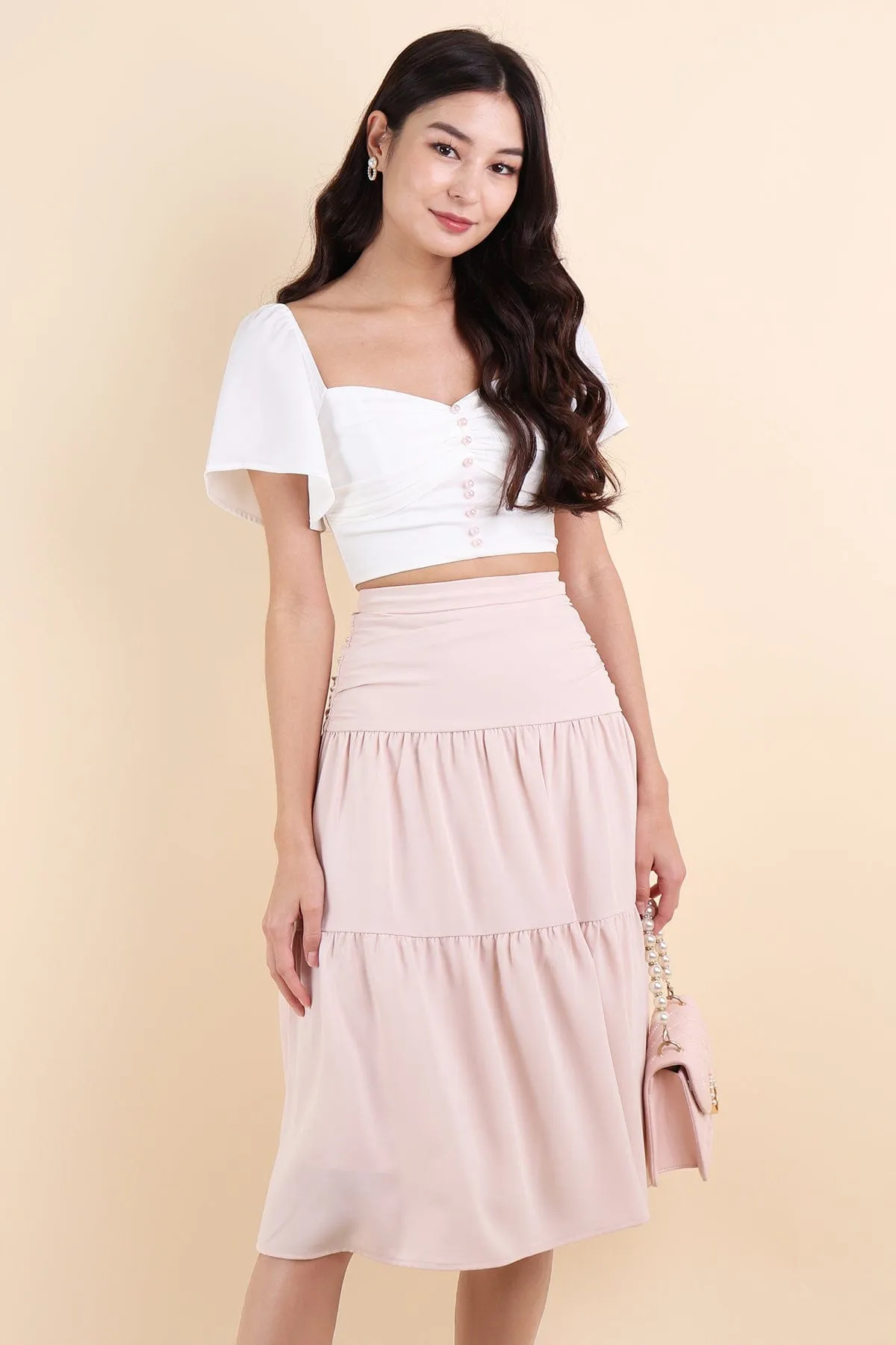 CECIL TIER MIDI SKIRT IN BLUSH