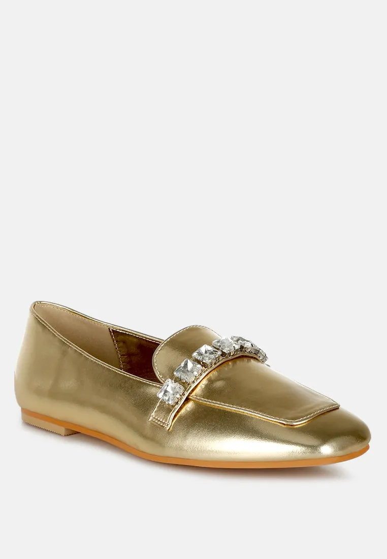 Celosia Metallic Diamante Strap Loafers