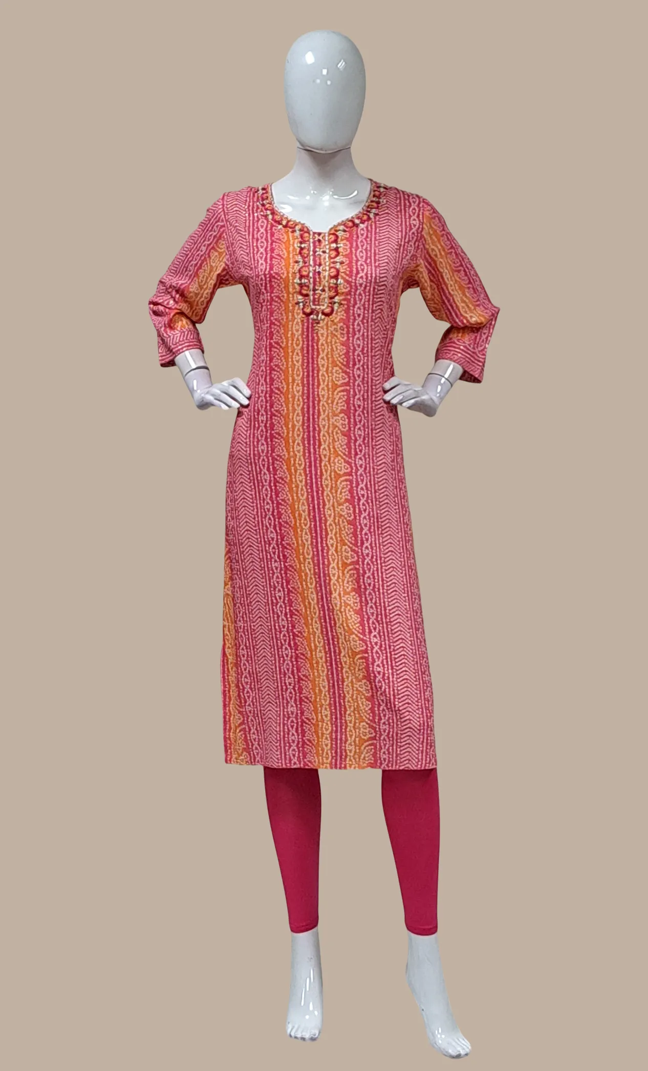 Cerise Bandhani Printed Kurti Top