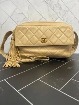 Chanel Beige Lambskin  Fringe Matelasse Crossbody