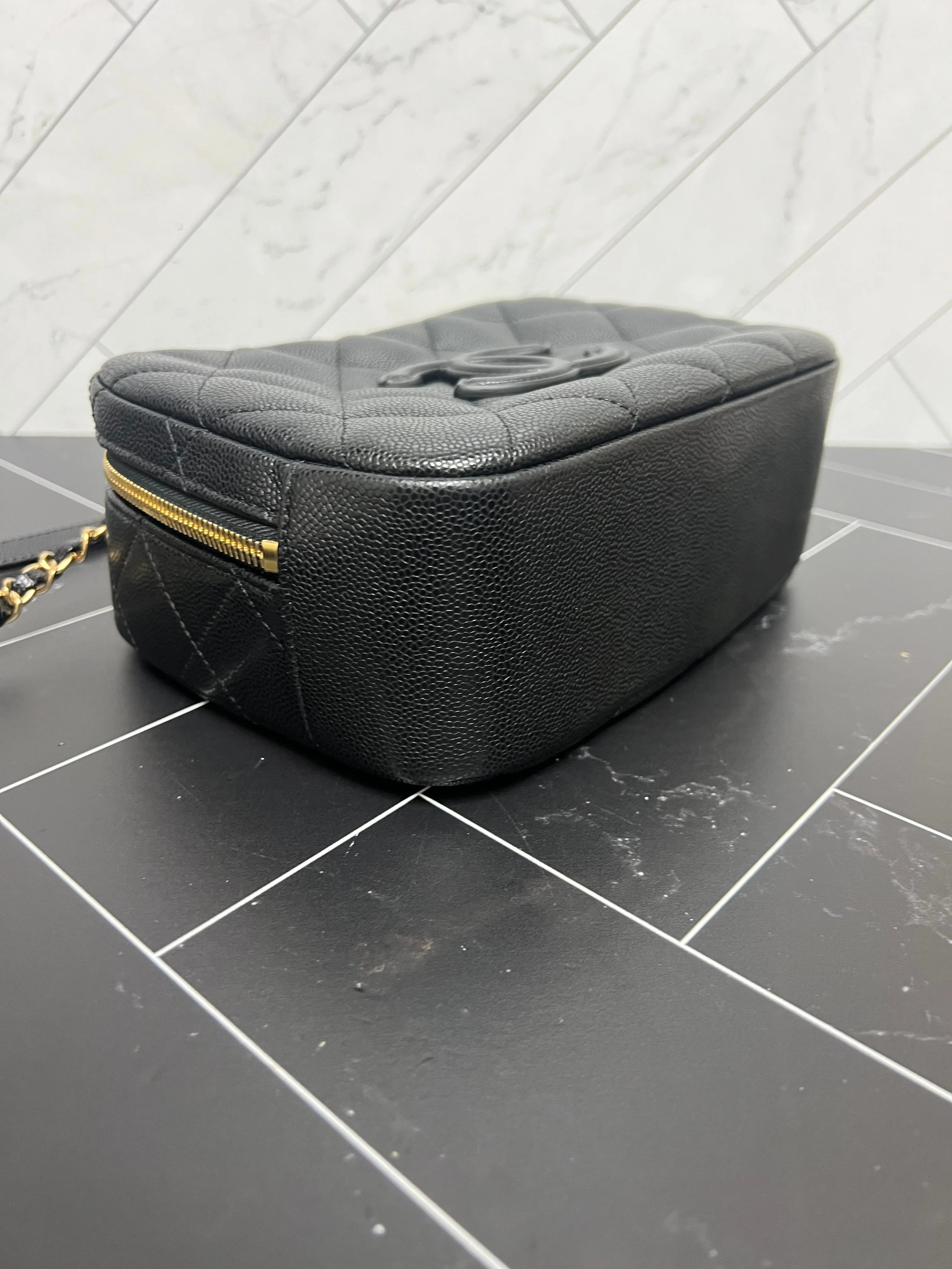 Chanel Black Caviar Quilted Small Top Handle Vanity Case