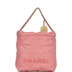 Chanel Mini 22 Bag Pink Shiny  Pebbled Calfskin Gold Hardware