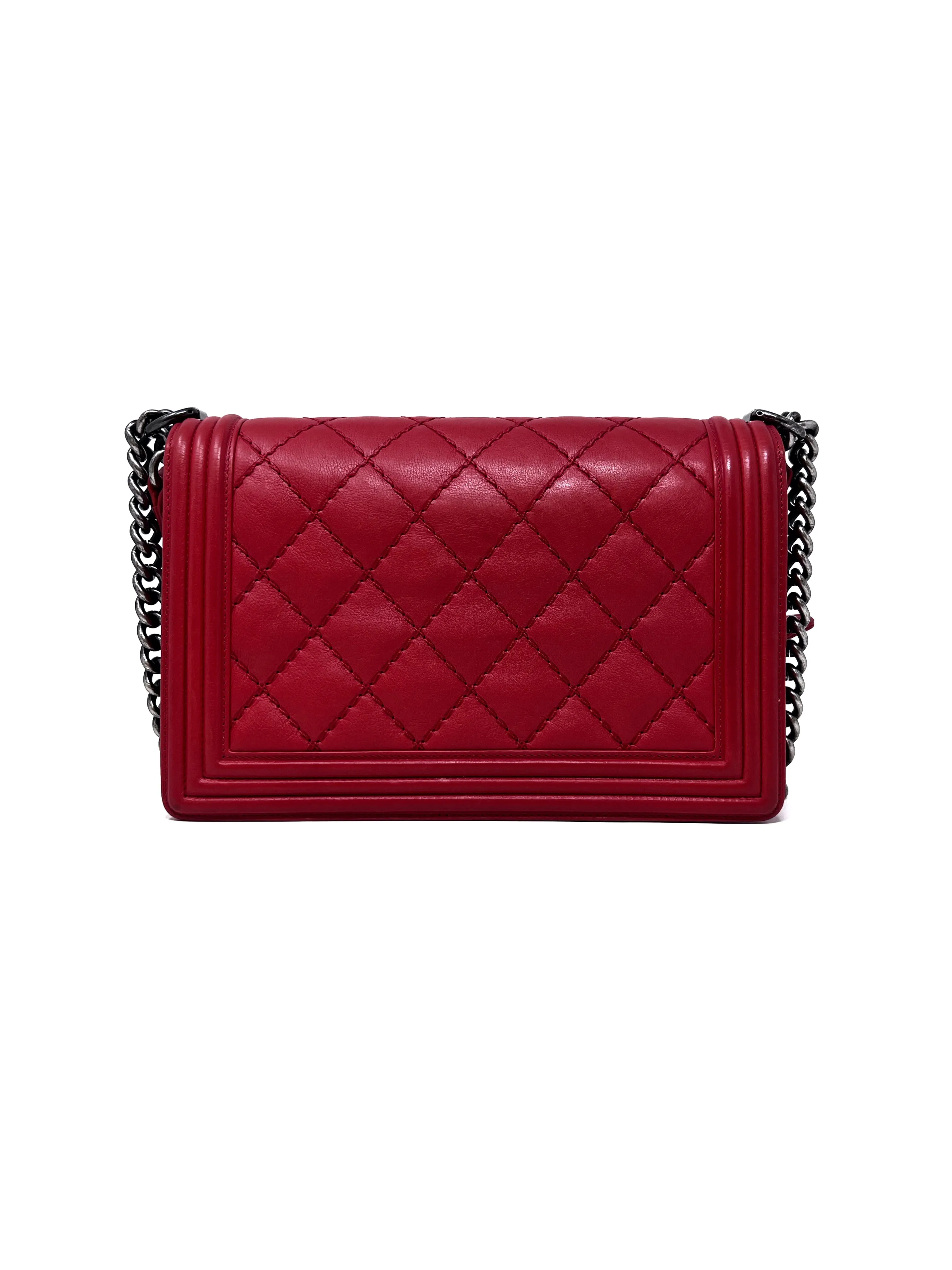 Chanel Red '13-'14 LG Calfskin 'Stitch Boy Bag'