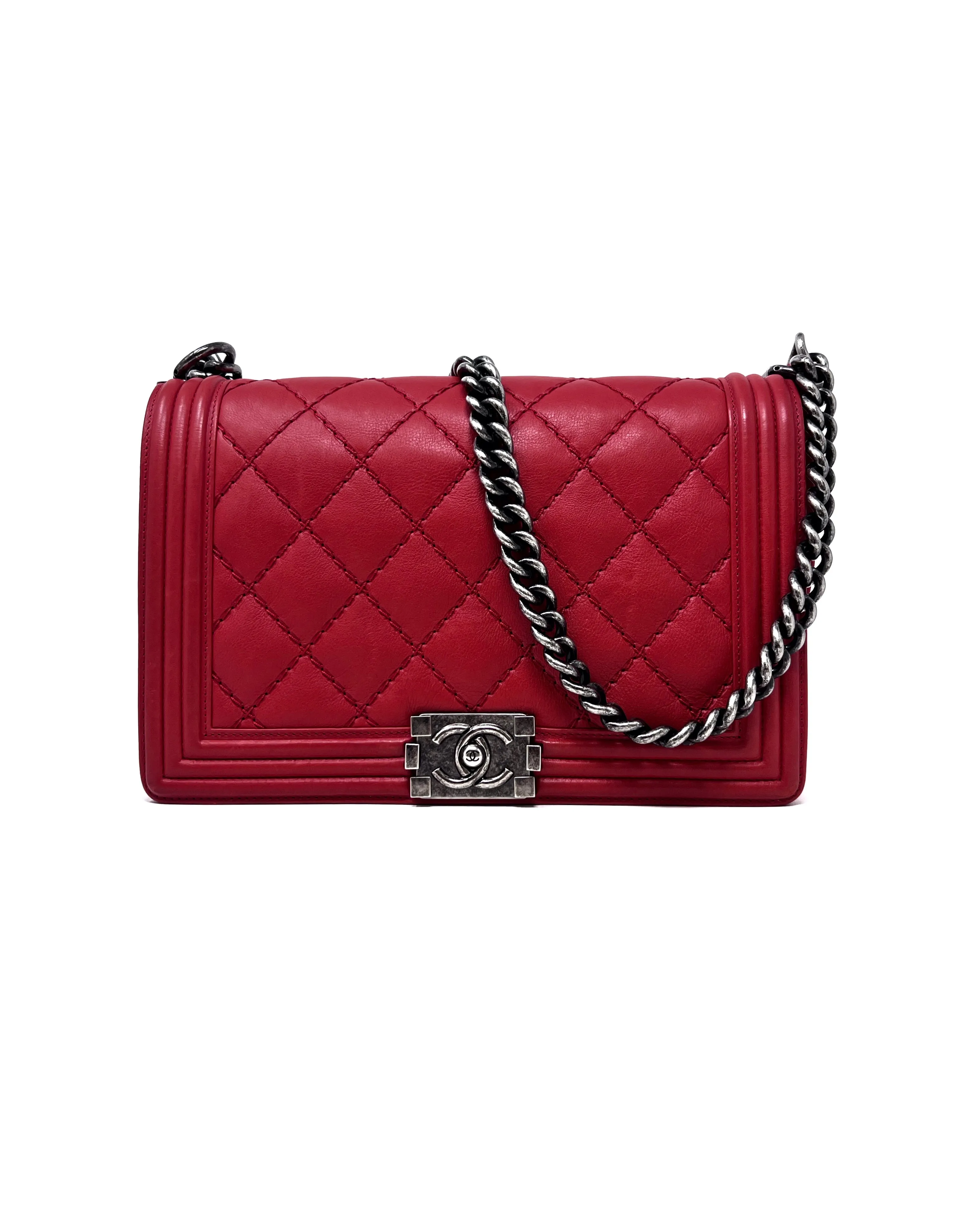 Chanel Red '13-'14 LG Calfskin 'Stitch Boy Bag'