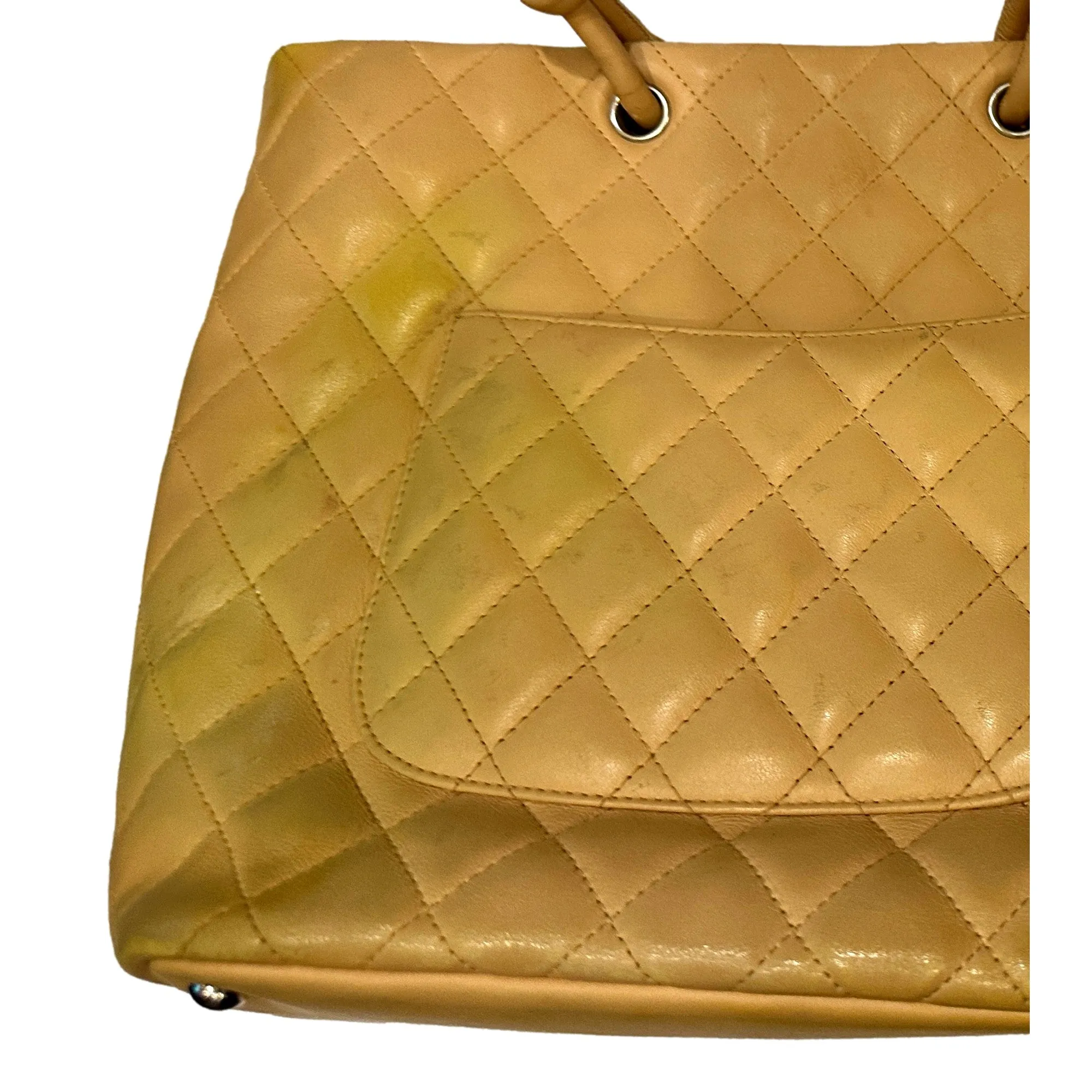 Chanel Tote Bag Cambon Beige Quilted Lambskin Leather