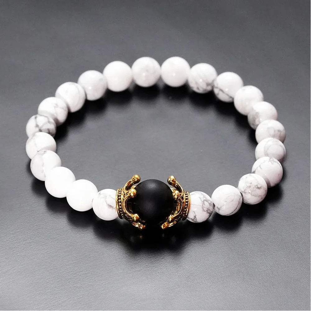 Charm Bracelet for Men Fashion Luxury Antique crown High quality Tiger eye stone bead Bracelets Jewelry Male Pulseira bileklik