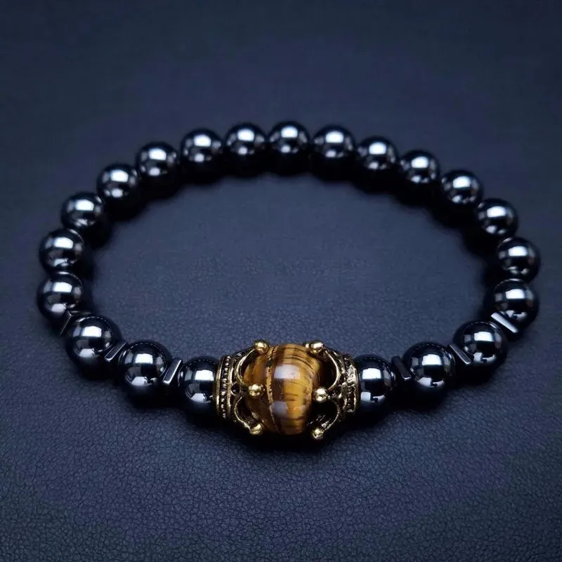 Charm Bracelet for Men Fashion Luxury Antique crown High quality Tiger eye stone bead Bracelets Jewelry Male Pulseira bileklik