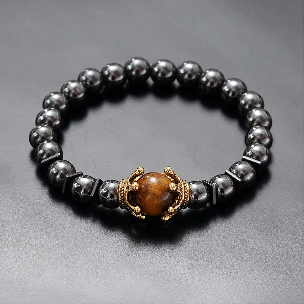 Charm Bracelet for Men Fashion Luxury Antique crown High quality Tiger eye stone bead Bracelets Jewelry Male Pulseira bileklik