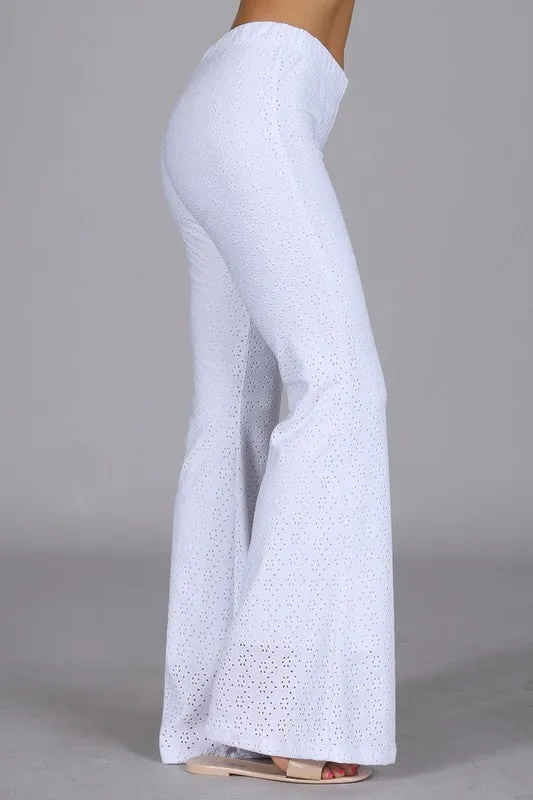 Chatoyant Eyelet Lace Stretch Flare Pants - White