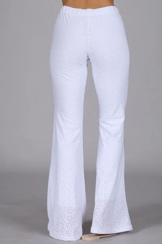 Chatoyant Eyelet Lace Stretch Flare Pants - White