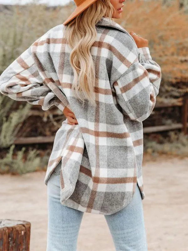 Checkered Button Woolen Coat