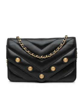 Chevron Lambskin Quilted Wallet On Chain with Studded Flap