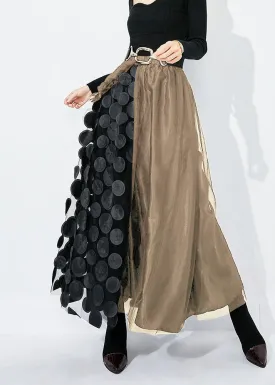 Chic Khaki-Black Dot Ruffled Patchwork Dot Tulle A Line Skirts Summer LY0875