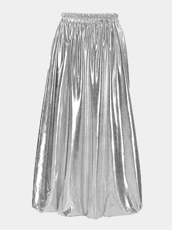 Chic Silver High Waisted Pleated A-Line Skirts WS011