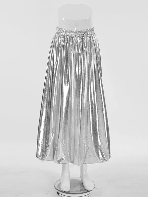 Chic Silver High Waisted Pleated A-Line Skirts WS011