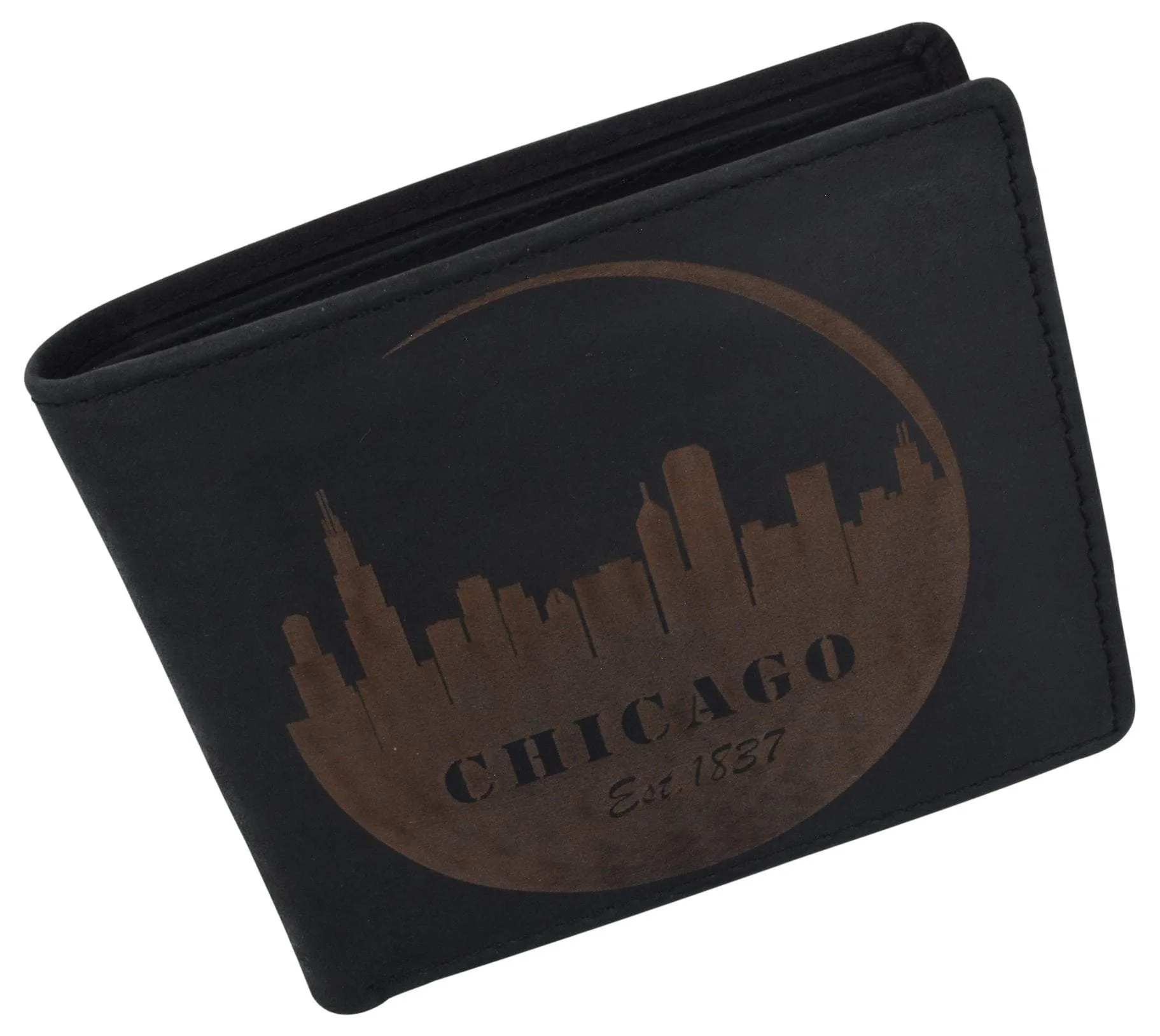 Chicago City Logo RFID Mens Leather Credit Card ID Bifold Wallet